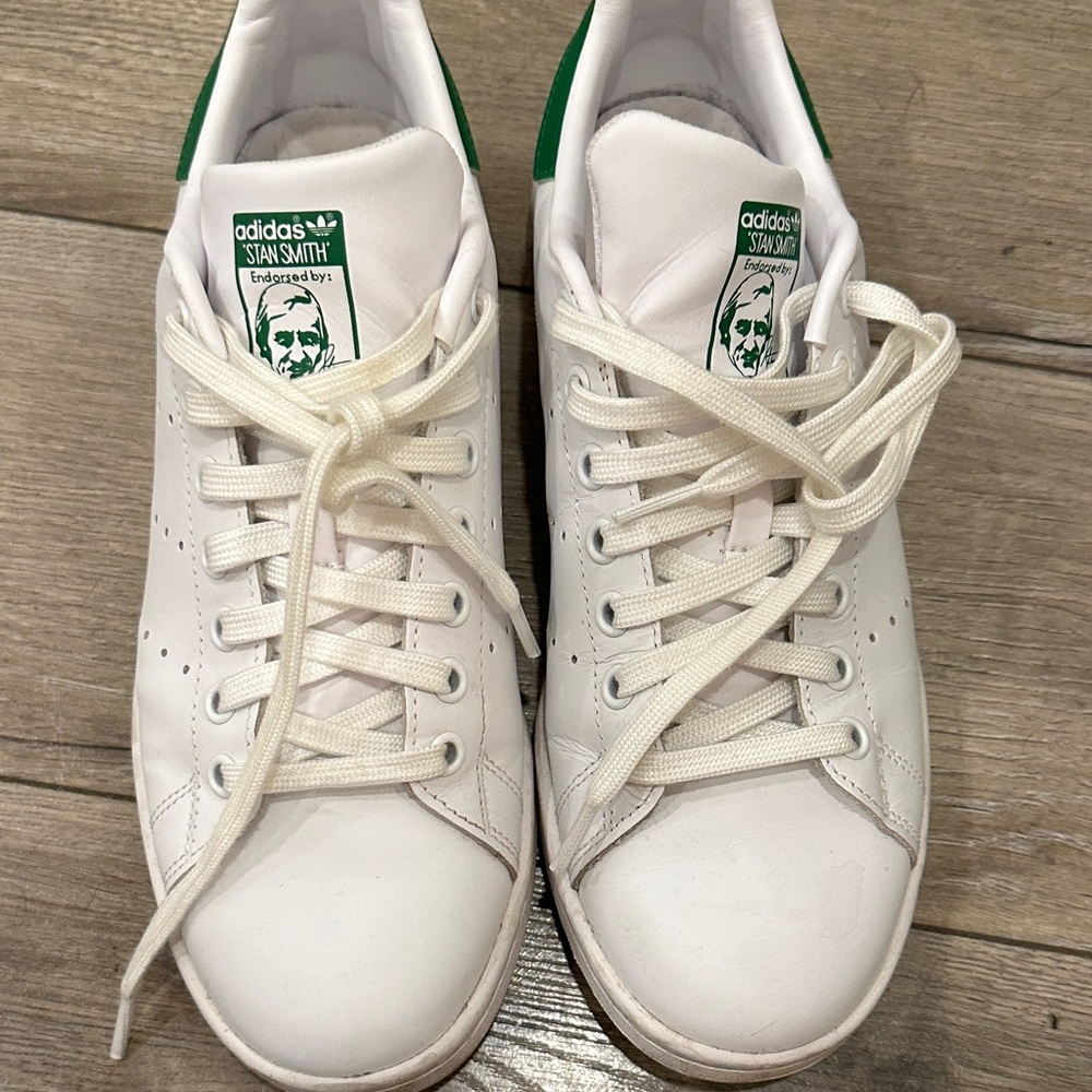 adidas White & Green Stan Smith Leather Sneakers - Men